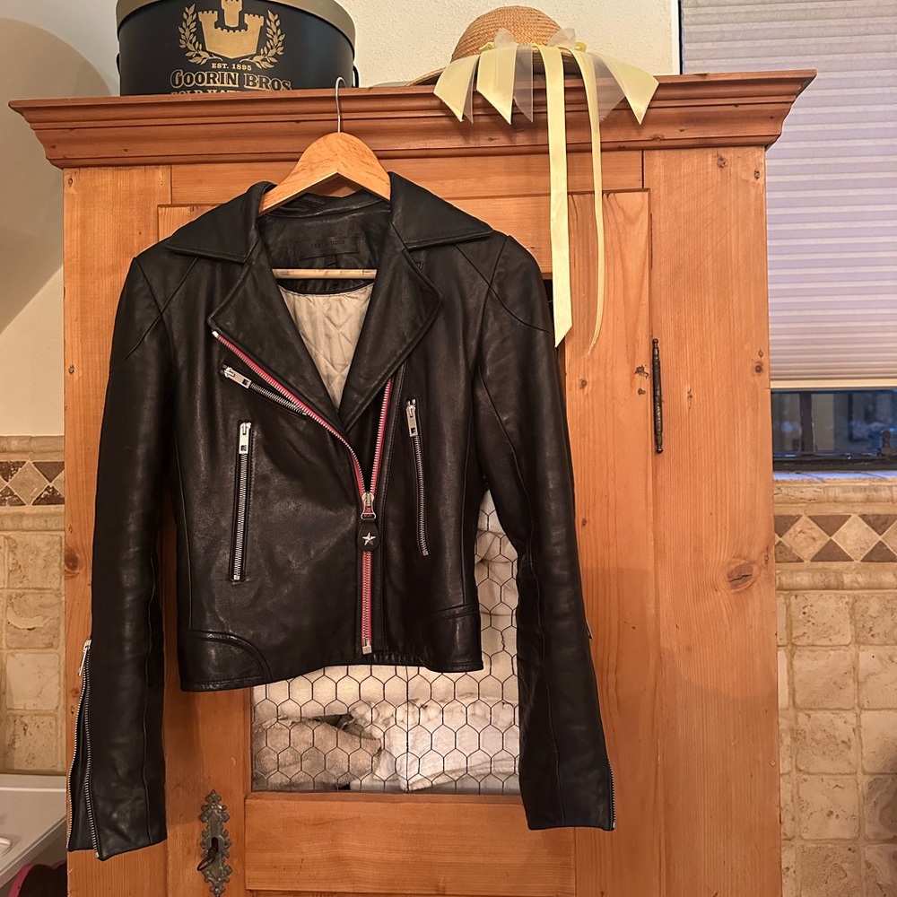 Black Leather Jacket with Pink Zipper